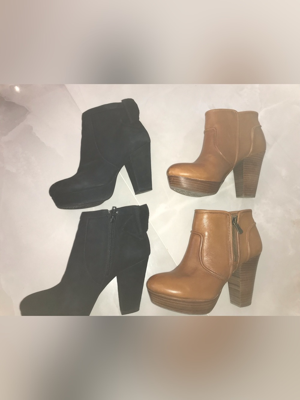 Gianni Bini Two-Tone Ankle Booties in Black and Tan